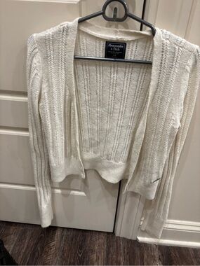 Abercrombie & Fitch Cream Open-Front Ribbed Cardigan